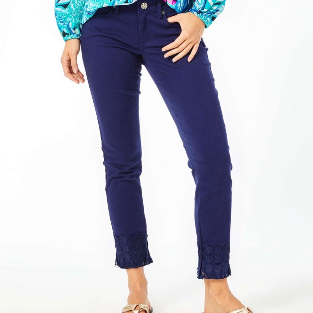 Lilly Pulitzer NWT 28" South Ocean Skinny Crop Embroidery Pants $168 Size 4